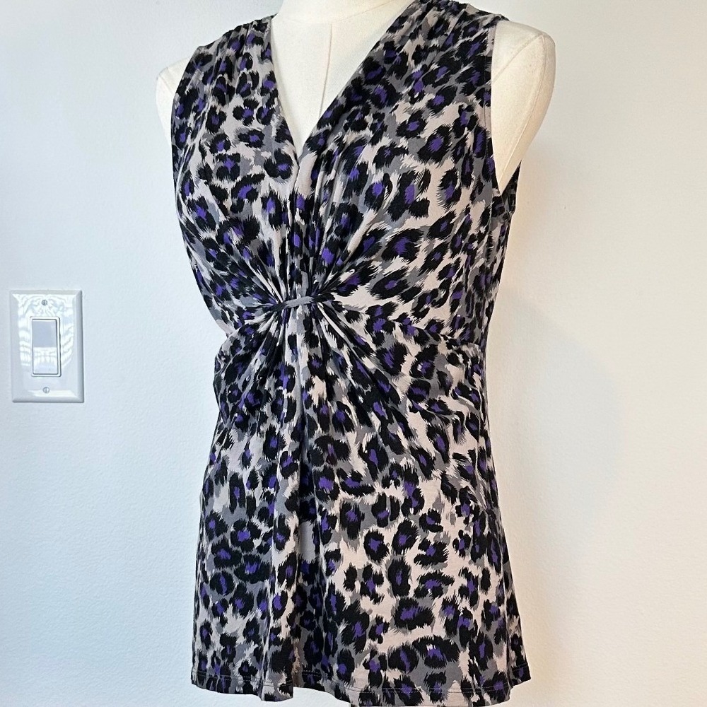 Y2K Top Womens V-Neck Leopard Indie Sleaze Cami S Purple Cotton Blend